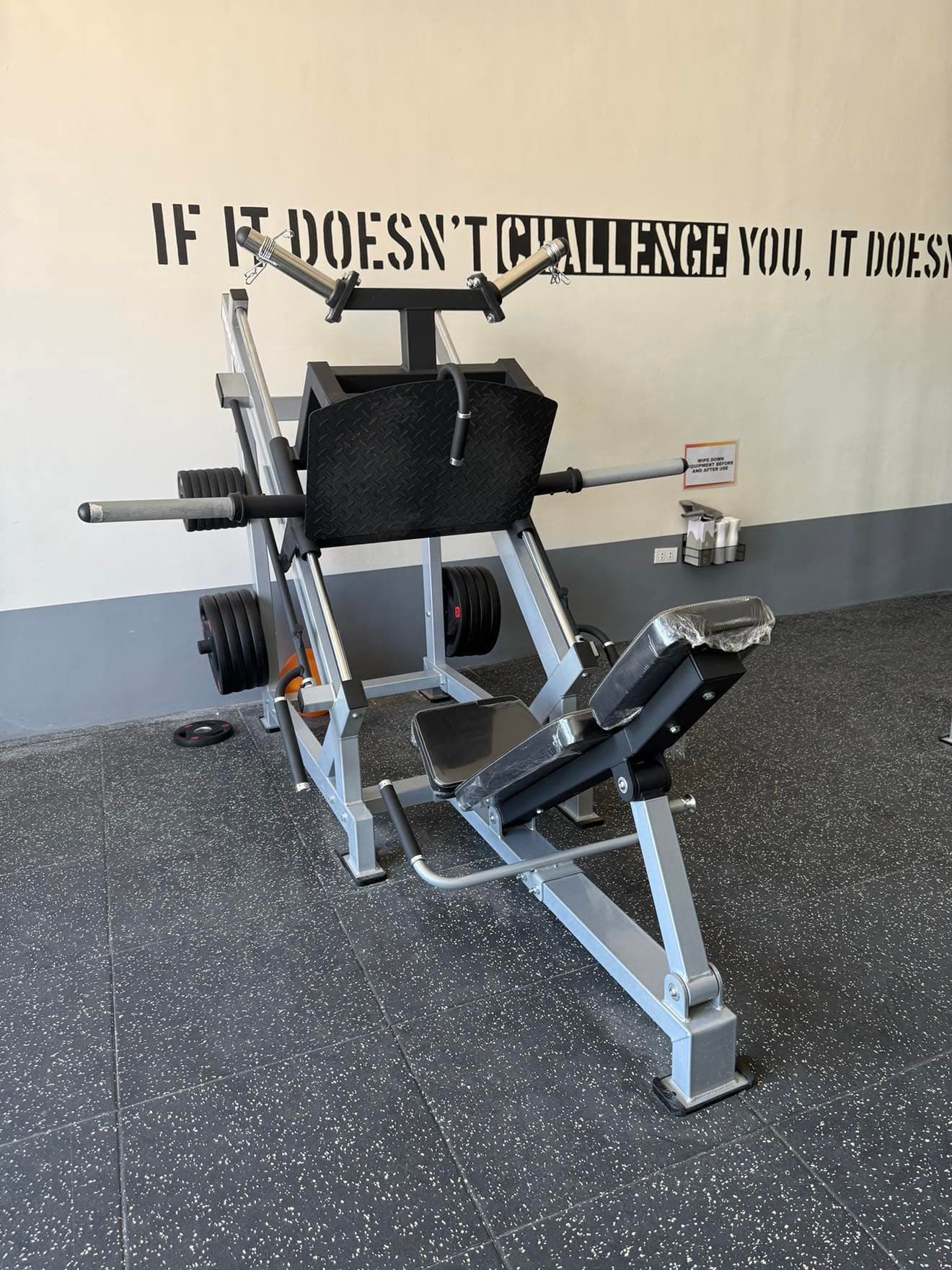 Hack squat machine — lower body zone